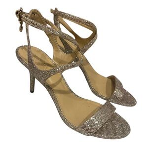 Women’s Michael Kors Gold Glitter Midi Heels Shoes Holiday Size 7.5